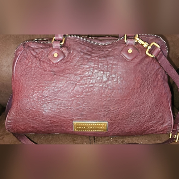 Marc Jacobs Washed up Lauren Burgundy Distressed Leather Satchel Crossbody Bag - Picture 2 of 16